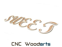 Load image into Gallery viewer, Inlay Wood Letters - 9" x 3/4" Birch & Sapele (MT Script Bold Font)