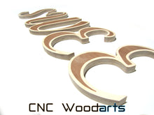 Load image into Gallery viewer, Inlay Wood Letters - 9" x 3/4" Birch & Sapele (MT Script Bold Font)