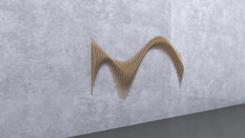Load image into Gallery viewer, Wood wall art panel. Parametric sound wave design. 3D shape made from 2d sections
