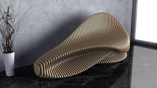 CNC WOODARTS HAWAII - Parametric Geometry Wavy Wood Bench, modern, unique artistic