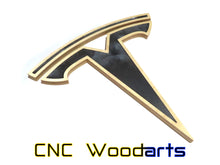 Load image into Gallery viewer, Tesla Wood &amp; Pearl Resin Garage sign by CNC Woodarts Mount on a wall inside your home or in your garage. Red, blue, white charcoal pearl resin. Glow in the dark options. Tesla emblem, logo sign, hang mount, oem.
